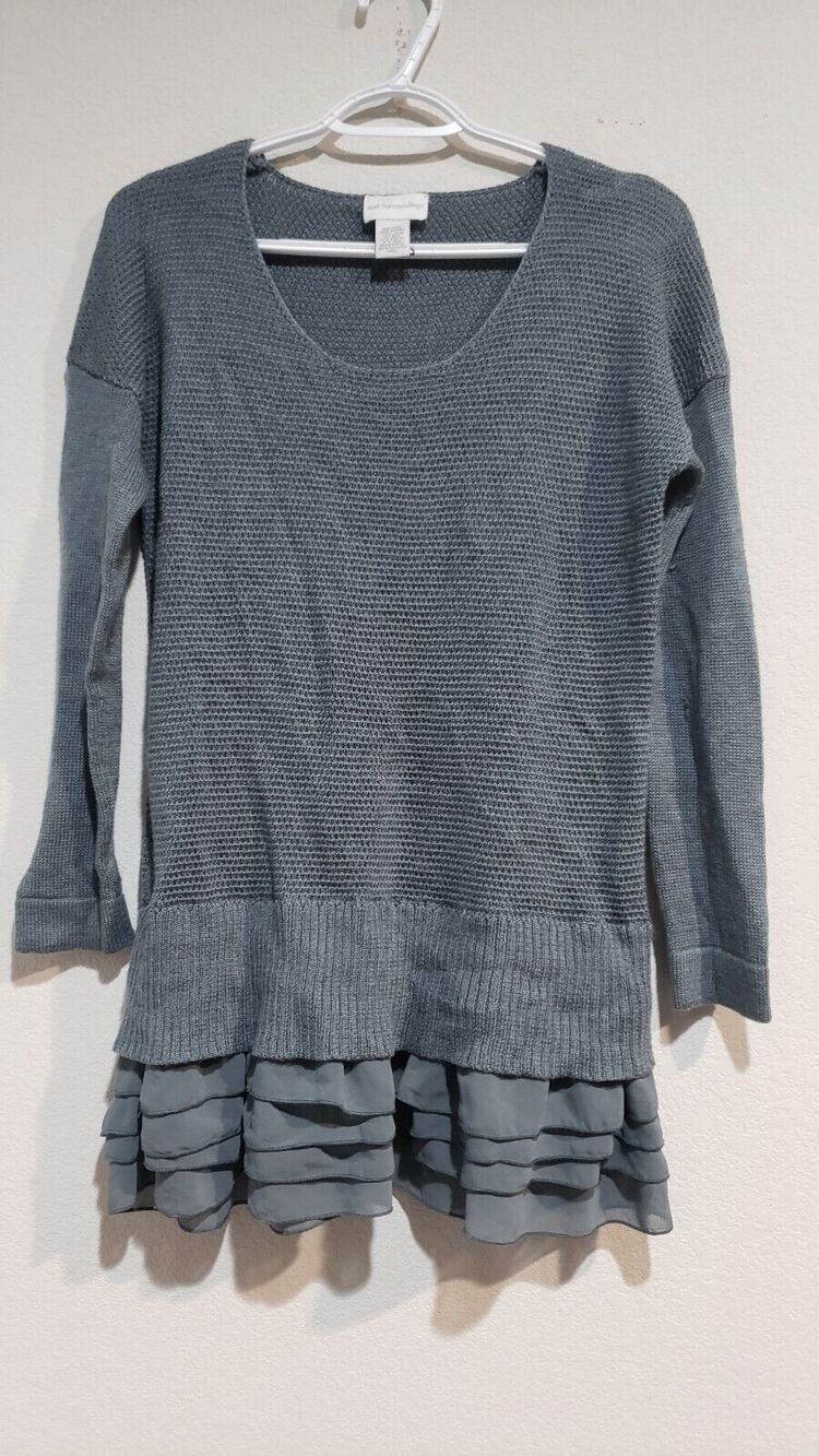 SOFT SURROUNDINGS Tunic Sweater Top Women's S Provence Blue-Grey Knit Ruffle Hem